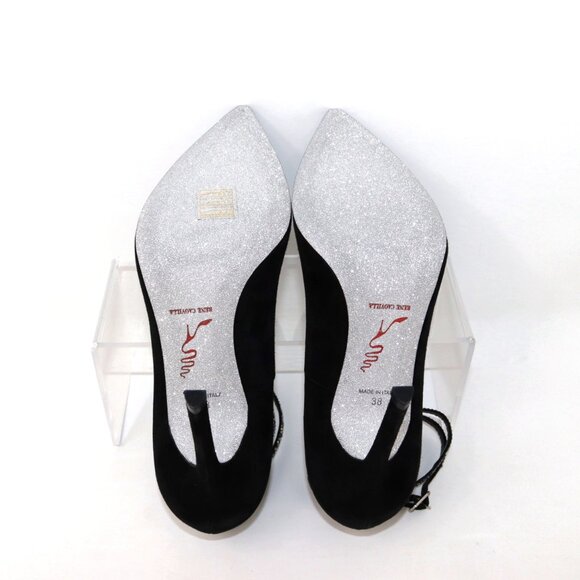 René Caovilla NEW 38 Black Suede Fabulosity Swarovski Crystal Ankle Wrap Heels - Picture 13 of 16